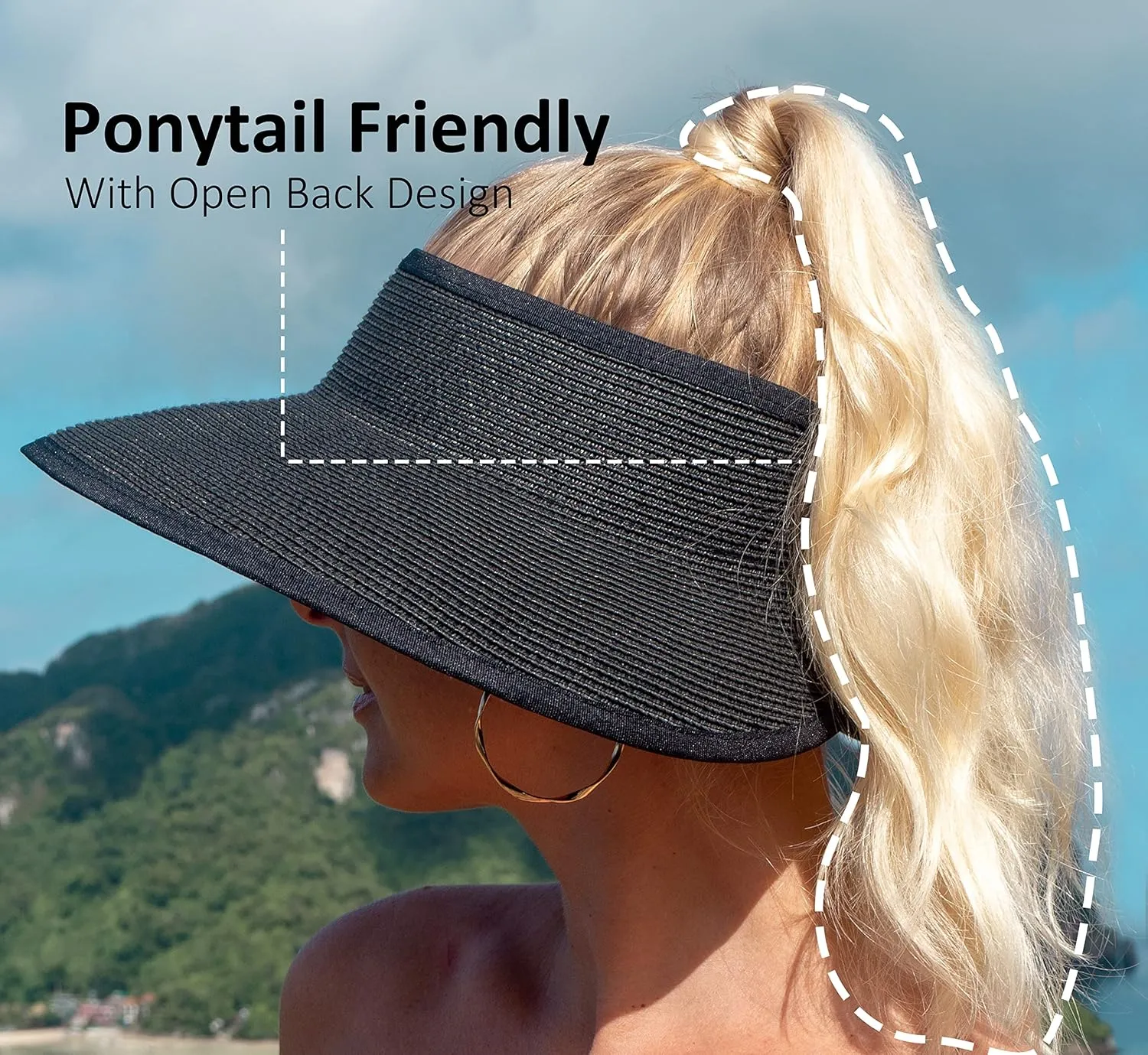 Joywant Sun Visor Hats for Women, Women's Summer Ponytail Foldable Straw Beach Hat with UPF 50 