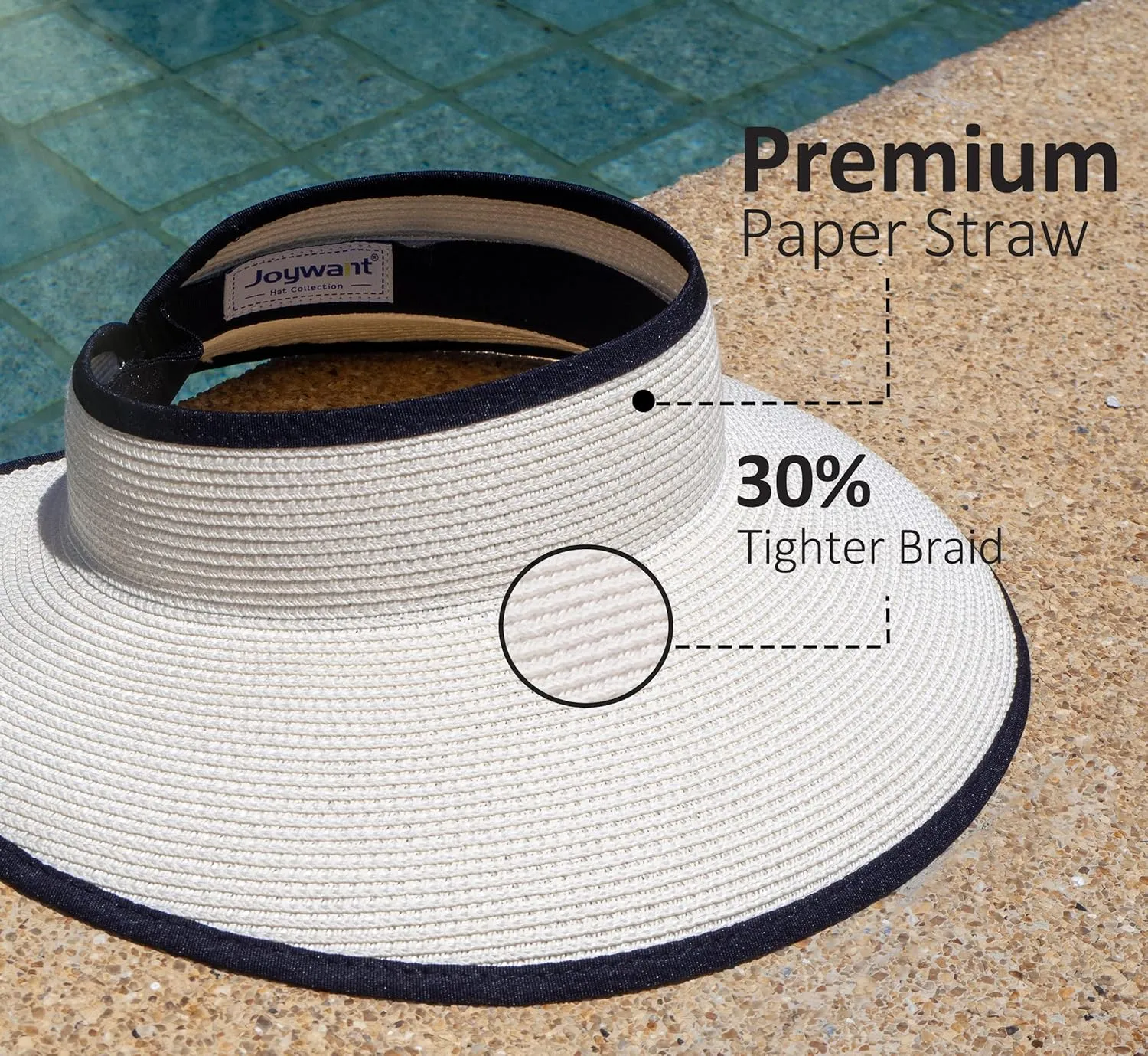 Joywant Womens Sun Visor Hats, Packable Wide Brim Ponytail Beach Hat Straw Visor Summer Beach Vacation Essentials for Womens