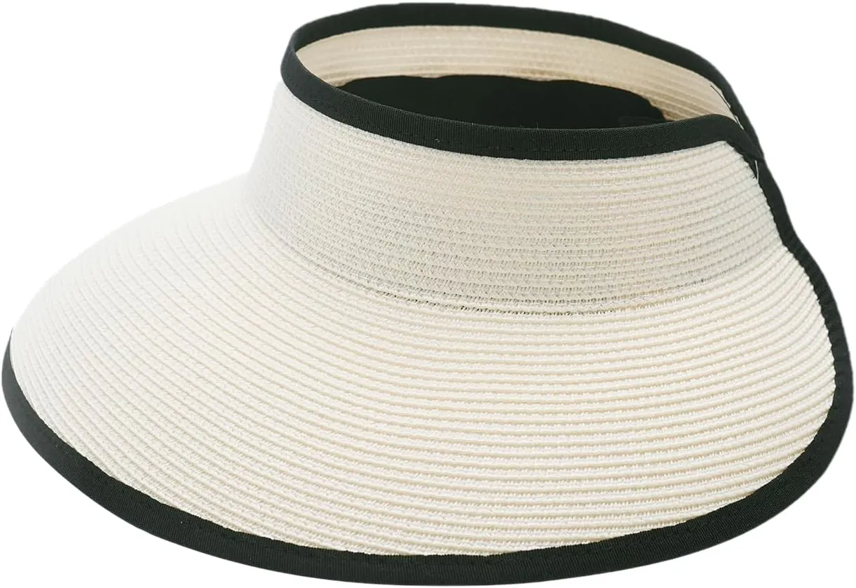 Joywant Womens Sun Visor Hats, Packable Wide Brim Ponytail Beach Hat Straw Visor Summer Beach Vacation Essentials for Womens