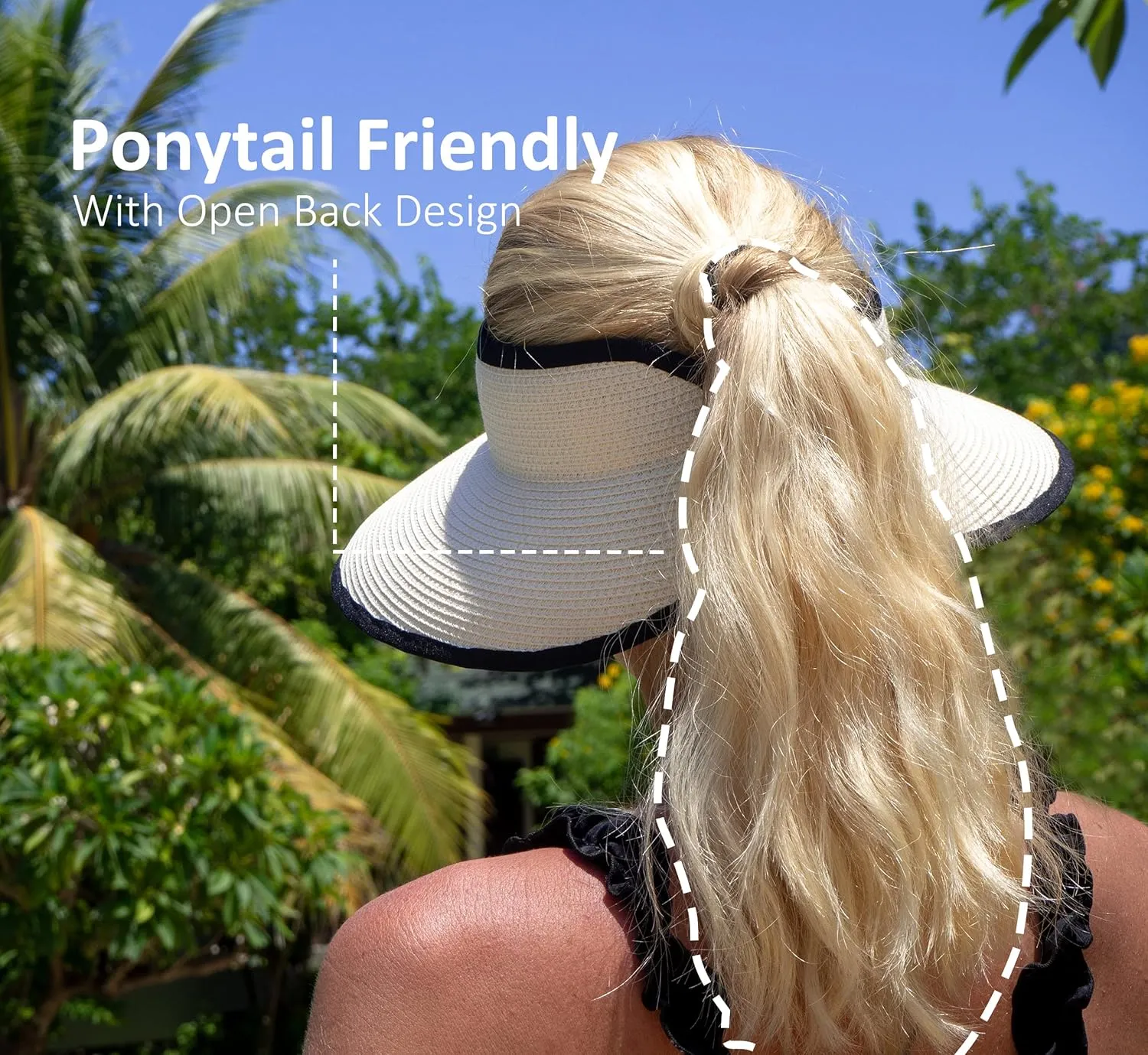 Joywant Womens Sun Visor Hats, Packable Wide Brim Ponytail Beach Hat Straw Visor Summer Beach Vacation Essentials for Womens