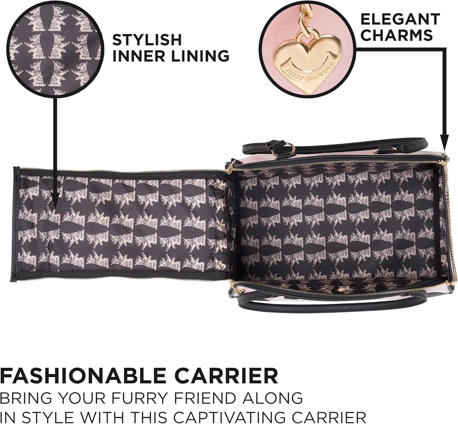 Juicy Couture Give Me Treats Pet Carrier - Stylish Pink Travel Bag for Small Dogs and Cats