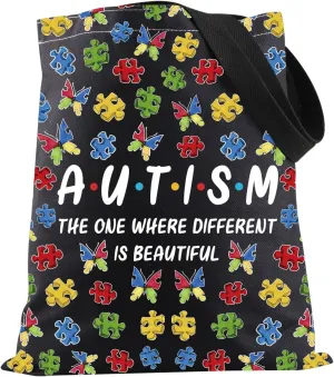 JXGZSO Autism Puzzle Shopping Bag Autism the One Where Different Is Beautiful Tote Bag Autism Awareness Shoulder Bag