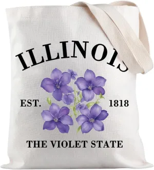 JXGZSO Illinois State Flower Tote Bag Illinois the Violet State Est 1818 Handbag Illinois State Travel Gift Flower Gift