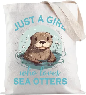 JXGZSO Sea Otters Tote Bag Just A Girl Who Loves Sea Otters Shopping Bag Sea Mammal Lovers Gift Animal Lovers Gift