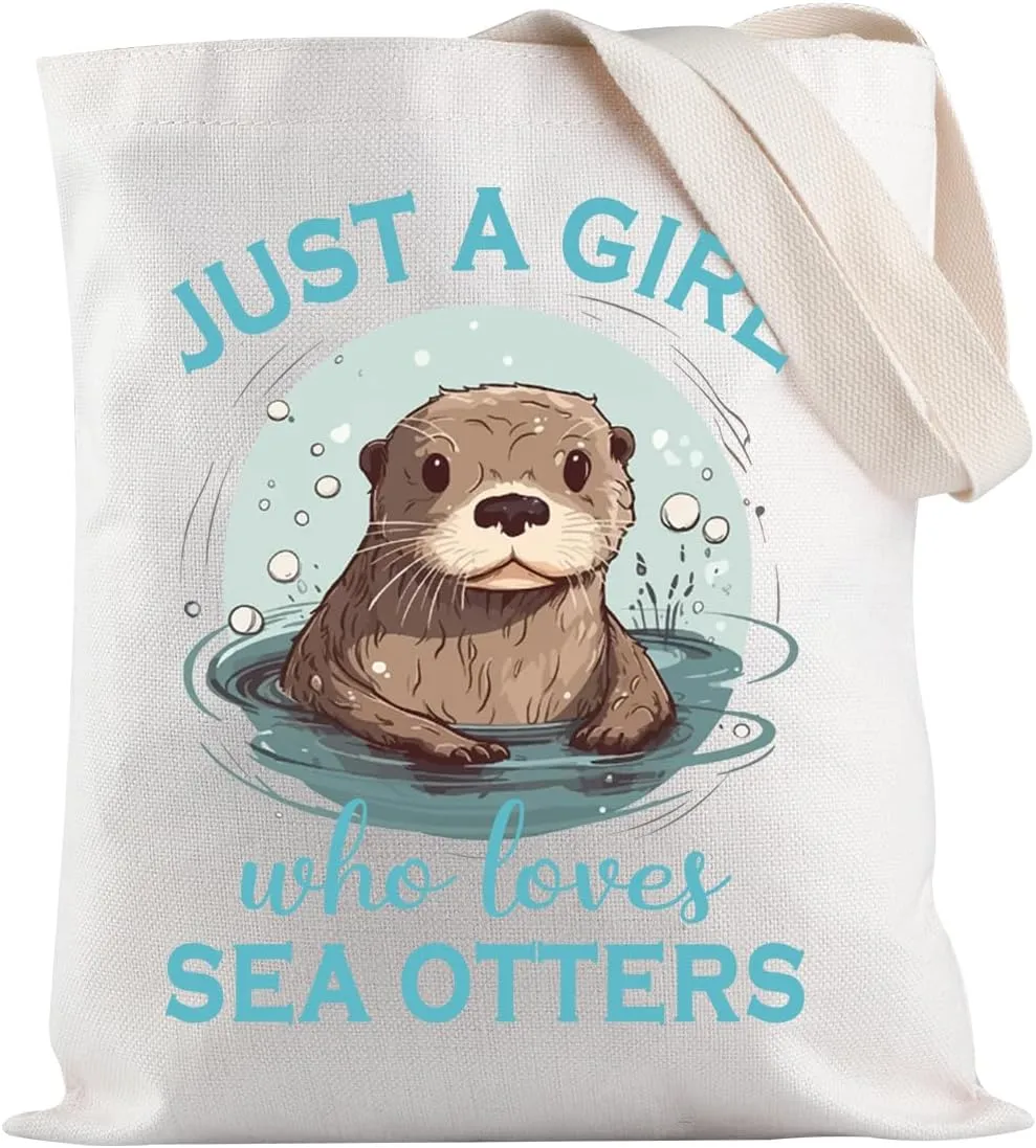 JXGZSO Sea Otters Tote Bag Just A Girl Who Loves Sea Otters Shopping Bag Sea Mammal Lovers Gift Animal Lovers Gift