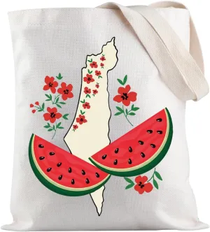 JXGZSO Watermelon Palestine Tote Bag - Free Palestine Flag Shopping Bag Support Gift