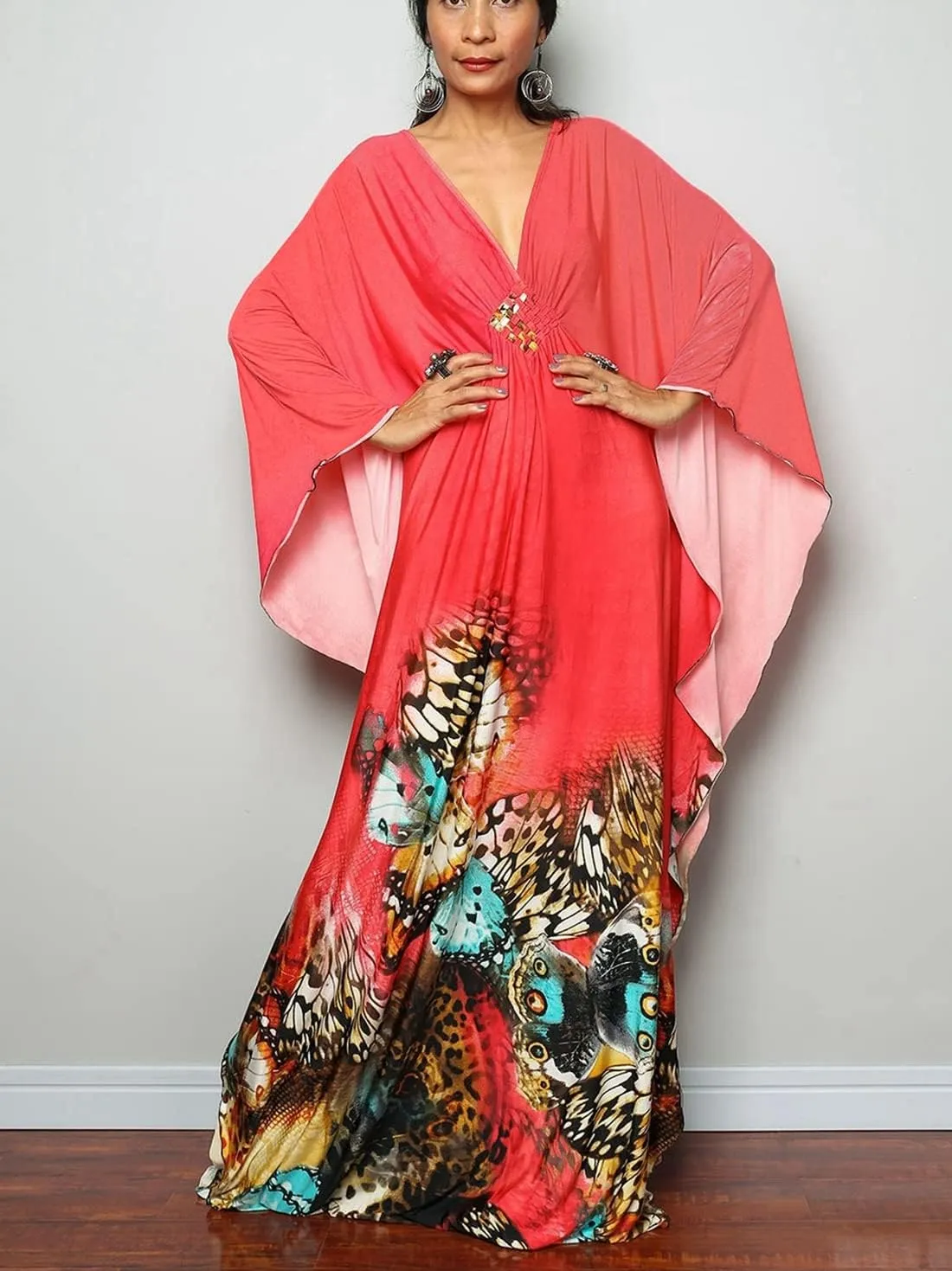 Kaftan Dresses for Women Wave Neck Swimsuit Cover Up Caftan Dress Plus Size Oversized Long Beach Dress