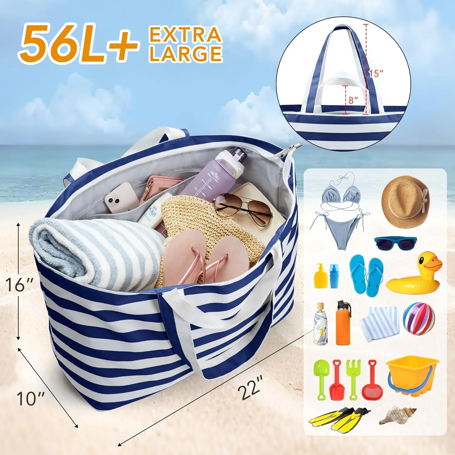 KALIDI 60L Extra Large Duffle Bag, Beach Tote Zipper Utility Oversized Weekender Carrier Travel Shopping Reusable Grocery Bag