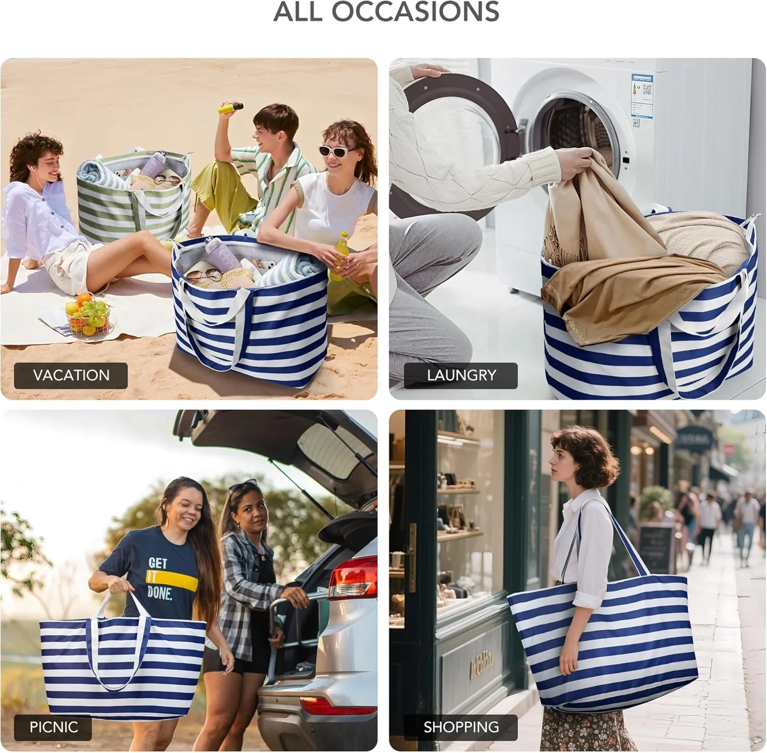 KALIDI 60L Extra Large Duffle Bag, Beach Tote Zipper Utility Oversized Weekender Carrier Travel Shopping Reusable Grocery Bag