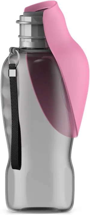 Kalimdor Dog Water Bottle, Leak Proof Portable Puppy Water Dispenser with Drinking Feeder for Pets Outdoor Walking, Hiking, Travel, Food Grade Plastic (27oz Pink)