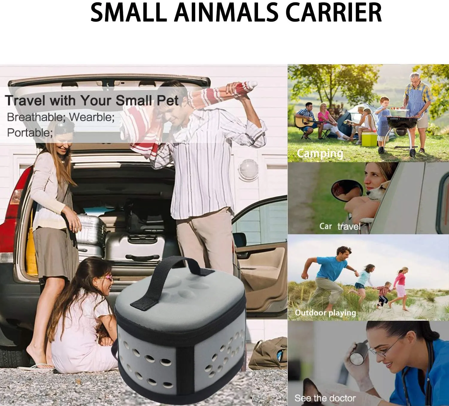 KAMEIOU Portable Small Animal Guinea Pig Carrier Cage with Mat Zipper Breathable Hole Window Hamsters Hedgehogs Guinea Pigs Small Pet Travel Carrier Cage Case Handbag for Animals Carrier（Grey）