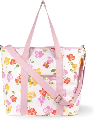 kate spade new york Large Capacity Insulated Cooler Tote Bag, Soft Sided Portable Beach Cooler for Women with Shoulder Strap, Spring Pansies
