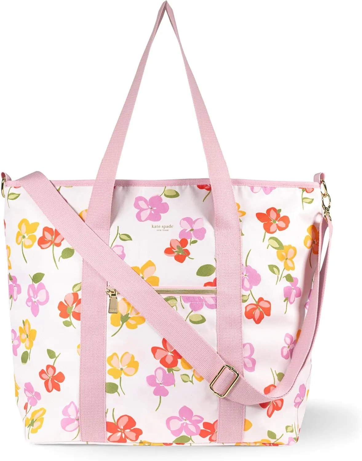 kate spade new york Large Capacity Insulated Cooler Tote Bag, Soft Sided Portable Beach Cooler for Women with Shoulder Strap, Spring Pansies