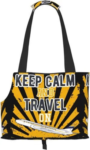 Keep Calm and Travel On Cat Carrier-Soft Portable Foldable Waterproof Dog Pet Travel Portable Bag, with Safety Zippers for Small to Medium Cat and Small Dog