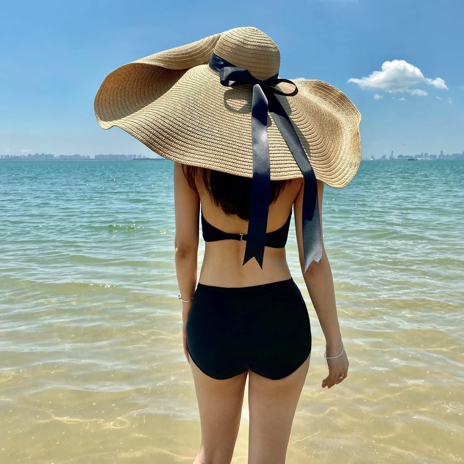 KEYDUACU Oversized Women's Beach hat, 31.5 inch (80cm) Wide Brim Foldable Beach Sunscreen Travel Summer hat