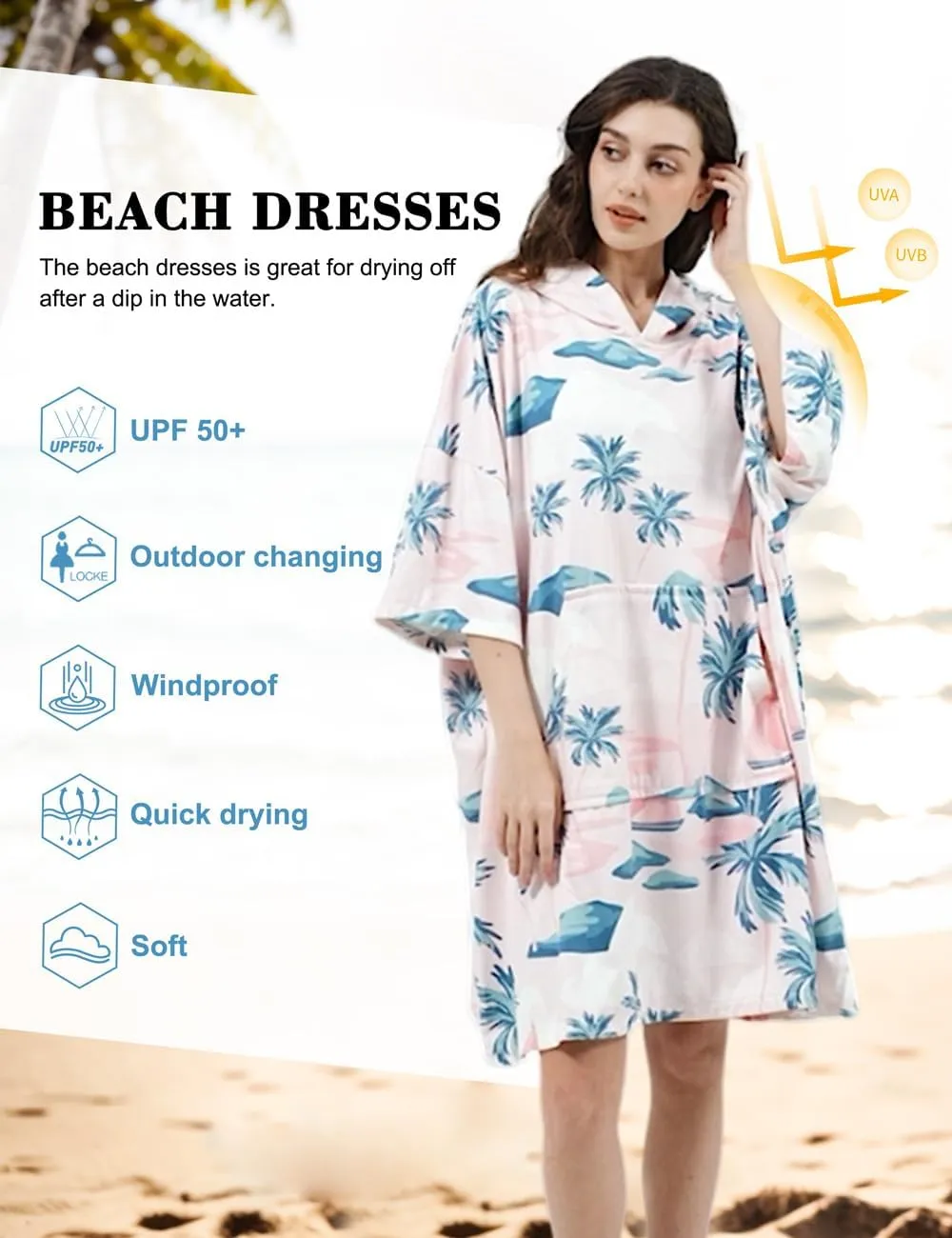 KFUBUO Surf Poncho Changing Towel Swim Robe with Pocket Plus Size Terry Cloth Swim Cover Up for Women Towel Poncho Hoodie