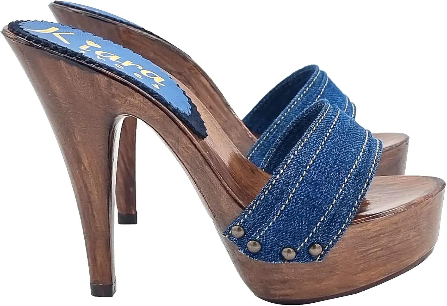 Kiara Shoes Denim Clogs Heel HIGH 13 cm 100% Made in Italy - K9201 Denim