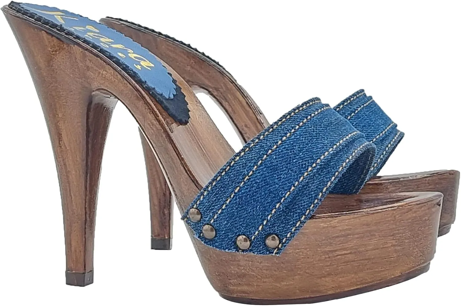 Kiara Shoes Denim Clogs Heel HIGH 13 cm 100% Made in Italy - K9201 Denim