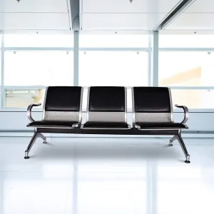 Kinsuite Waiting Room Reception Chair with Arms 3-Seat Office Guest Chairs & Reception Chairs Bench PU Leather for Airport Office Bank Hospital Seat