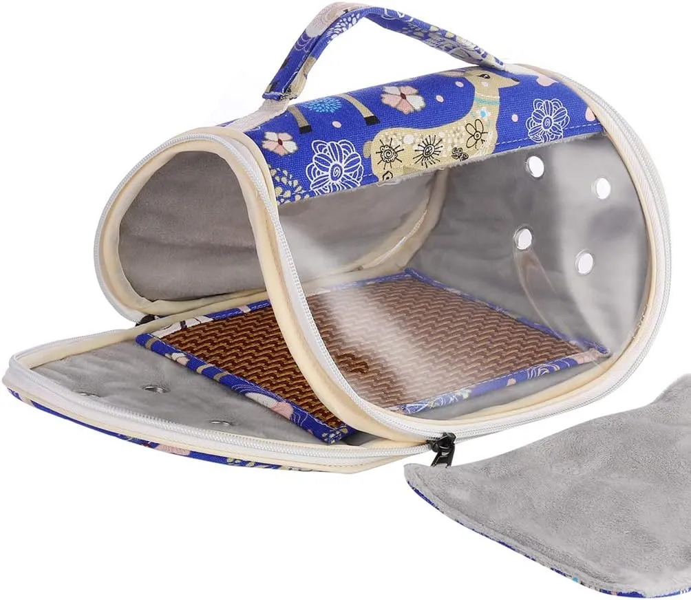 KINTOR Hamster Carrier Bag Small Animal Portable Breathable Outgoing Bag for Guinea Pig Hedgehog Squirrel Chinchilla mice Rats Sugar Glider Ferret Small Parrots (Blue Deer, M)