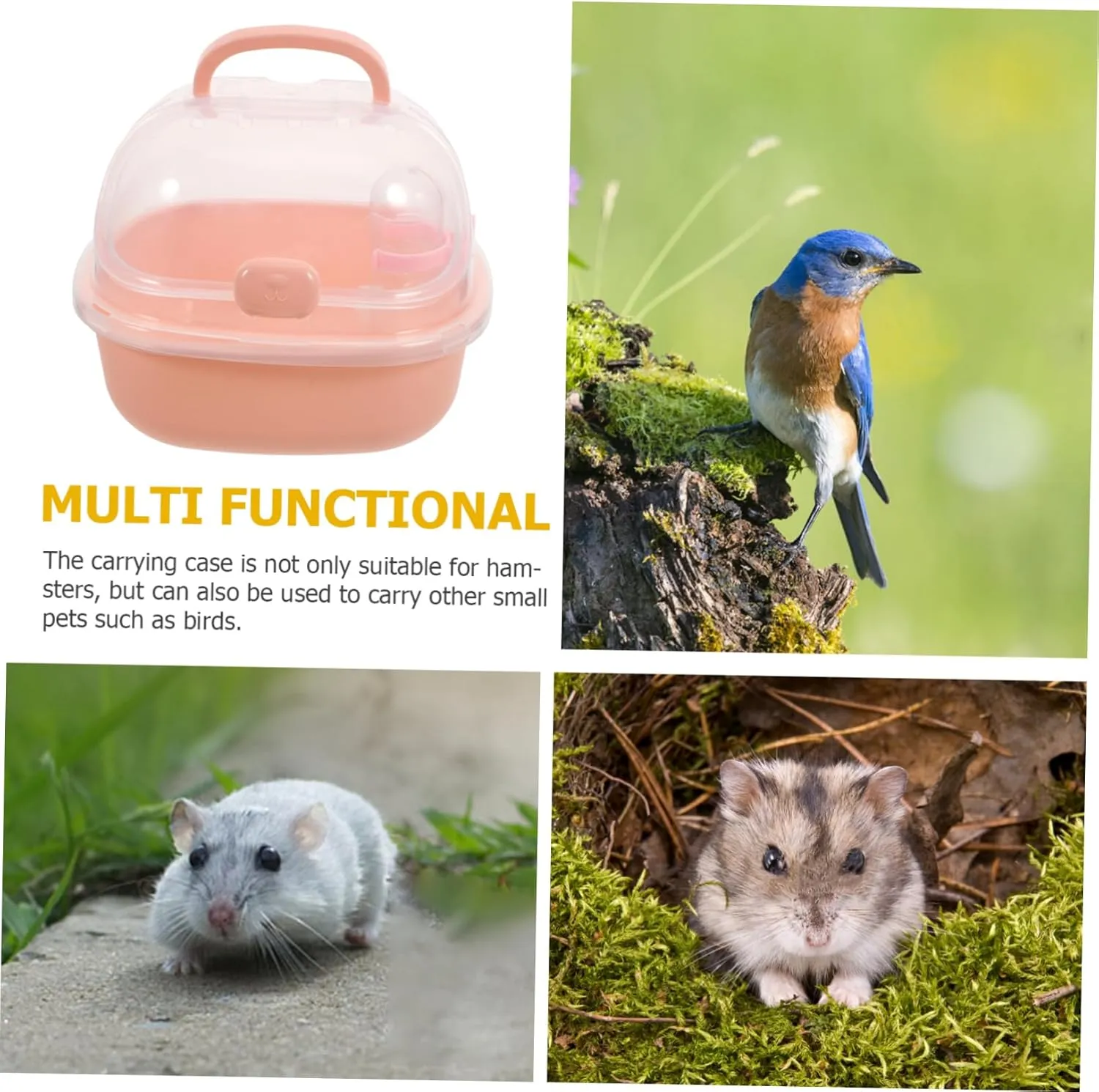 Kisangel Hamster Travel Container Lightweight Outdoor Carrier for Small Pets Breathable Case with Water Bottle Design for Convenient Feeding for Hiking Shopping and Travel