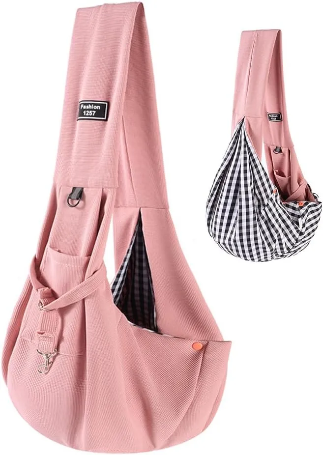 Kitten Sling Puppy Sling Dog Sling Carrier Pet Dog Sling Carrier Travel Safe Bag for Small Puppies and Kittens Up to 15 Lbs for Outdoor Adventures and Subway Sling Bag for Kittens Waffle