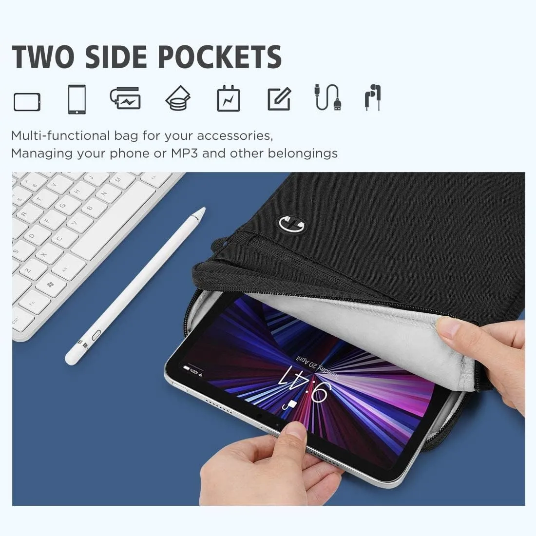 KIZUNA 10 Inch Tablet Sleeve Messenger Laptop Bag - Water Resistant for 9.7-11" iPad Pro/Surface Go 3/10.5" Galaxy Tab A, Black