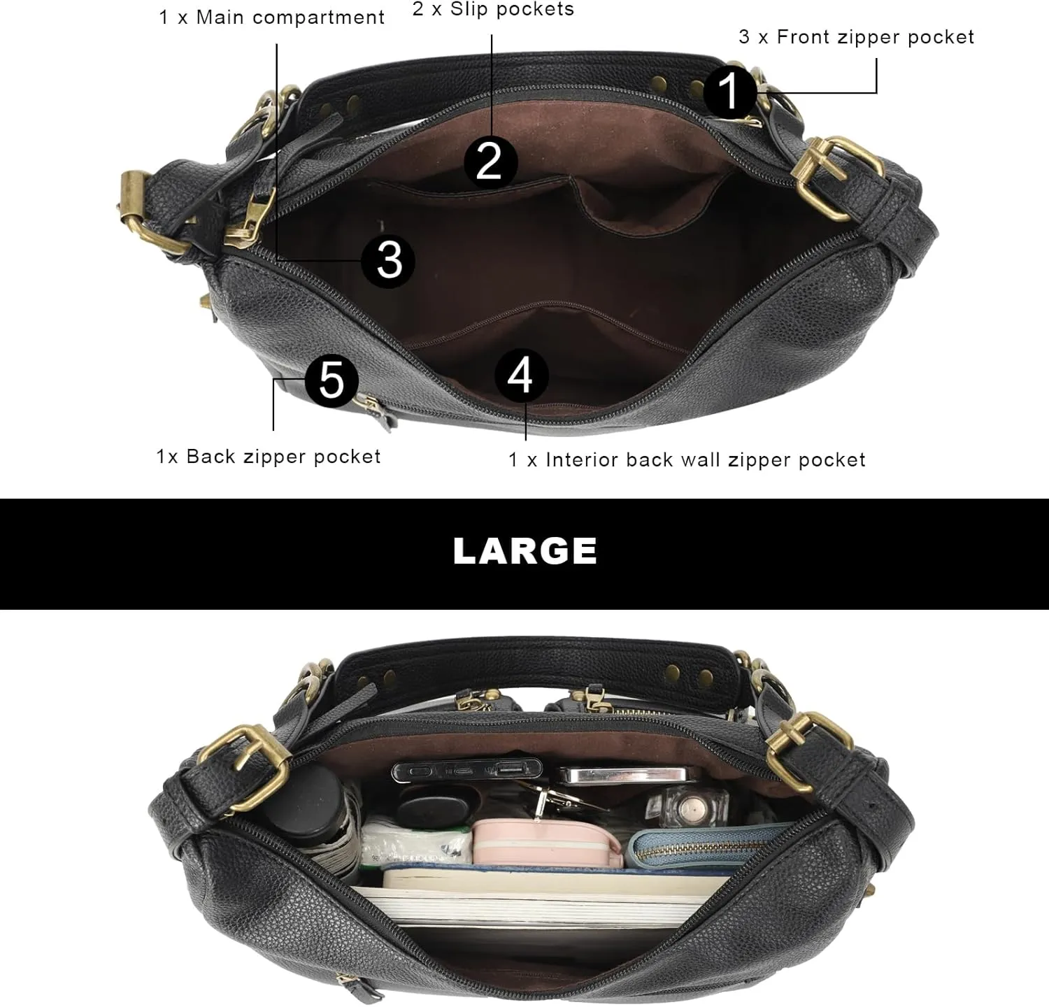 KL928 Large Hobo Shoulder Bag for Women Soft Faux Leather Handbags Fashion Tote Purse Adjustable Strap