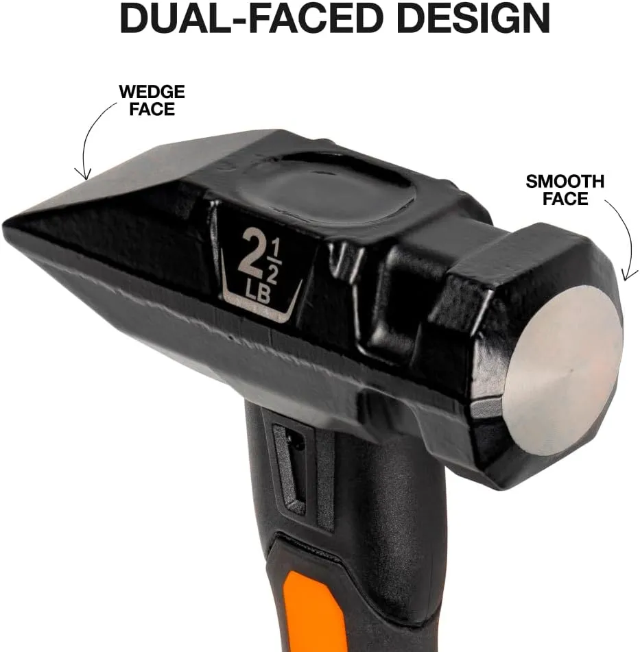 Klein Tools H80602 Sledgehammer, 2-1/2 Pound Blacksmith Hammer with Fiberglass Handle and Wedge Face, Shock-Resistant Design for Striking and Demolition, Includes Lanyard Hole