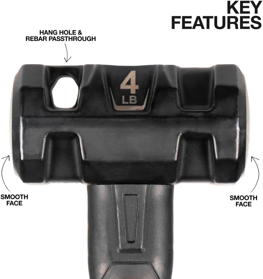 Klein Tools H80694 Sledgehammer, 4-Pound Engineering Hammer with Fiberglass Handle, Shock-Resistant Design for Striking and Demolition, Includes Lanyard Hole