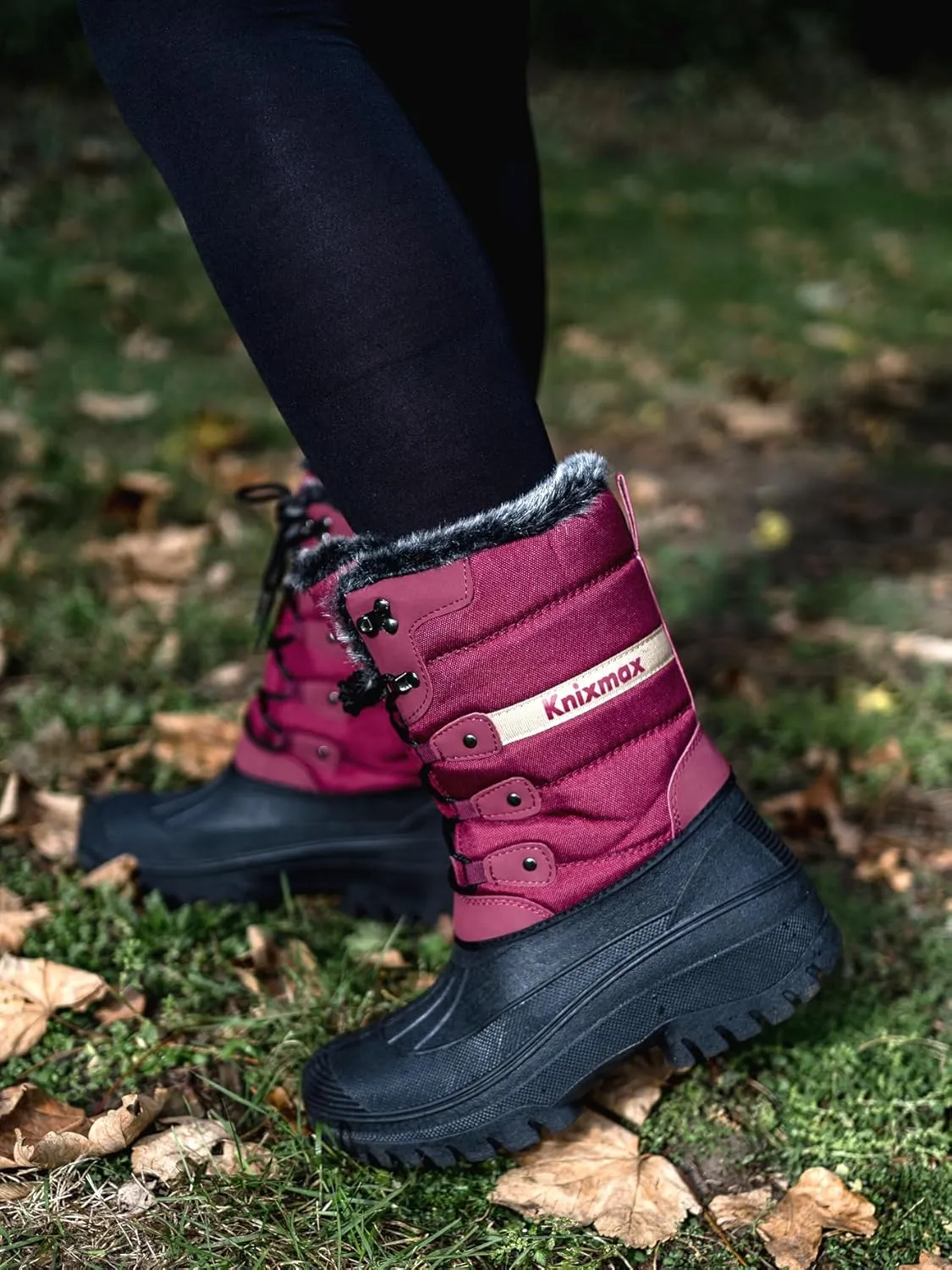 Knixmax Women's Winter Snow Boots Waterproof Mid Calf Booties Fur Lined Warm Outdoor Insulated Mucker Yard Skiing Hiking Boots