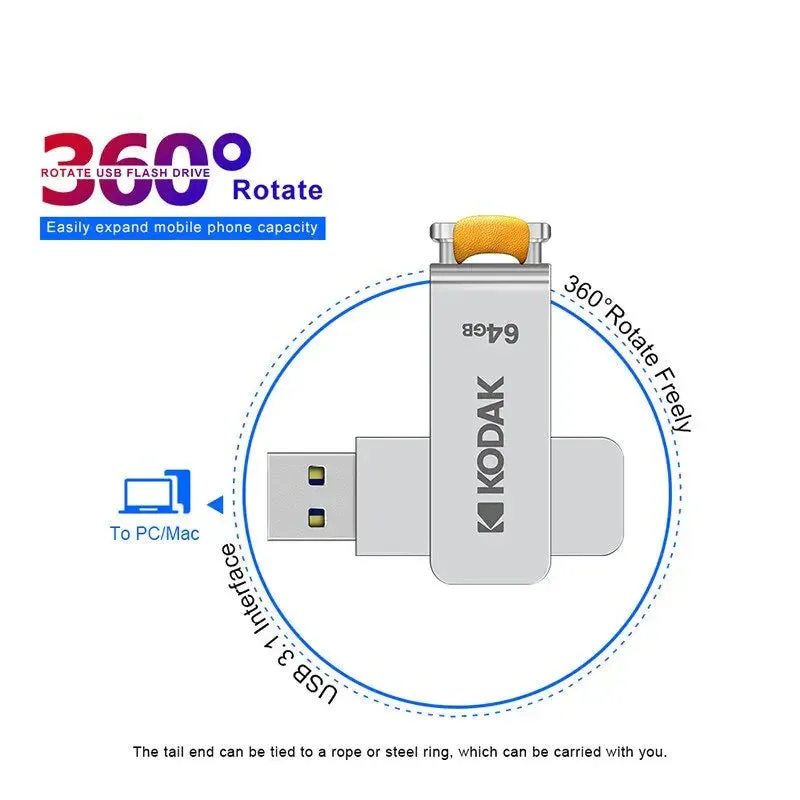 Kodak Metal USB Flash Drive 64gb / 128gb / 256gb High Speed Car Music