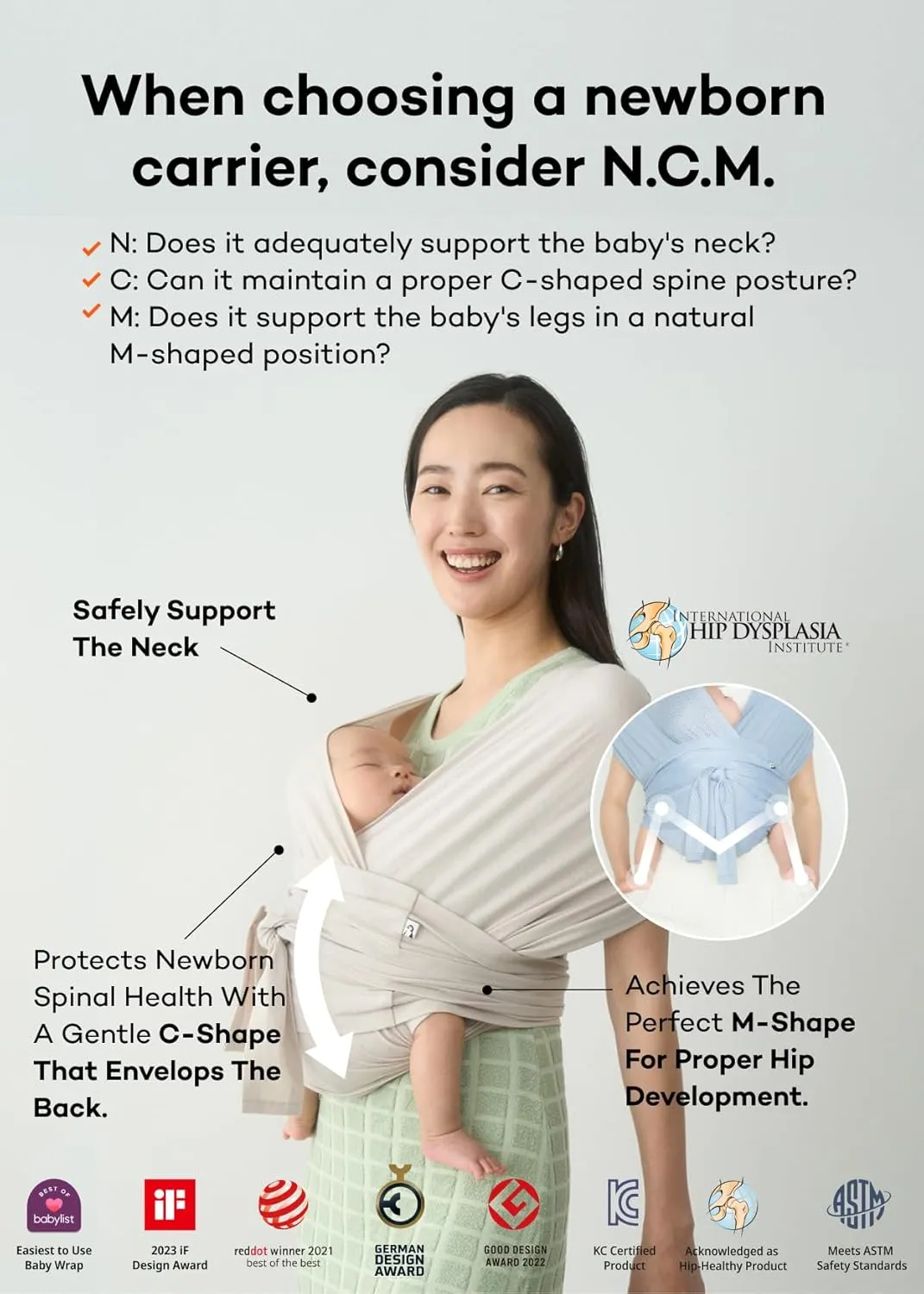 Konny New and Improved Baby Carrier Flex AirMesh Premium Material - Summer Adjustable, Easy to Wear and Wrap Baby Sling, Perfect for Newborn Babies Essentials up to 44 lbs(M-4XL) - Charcoal