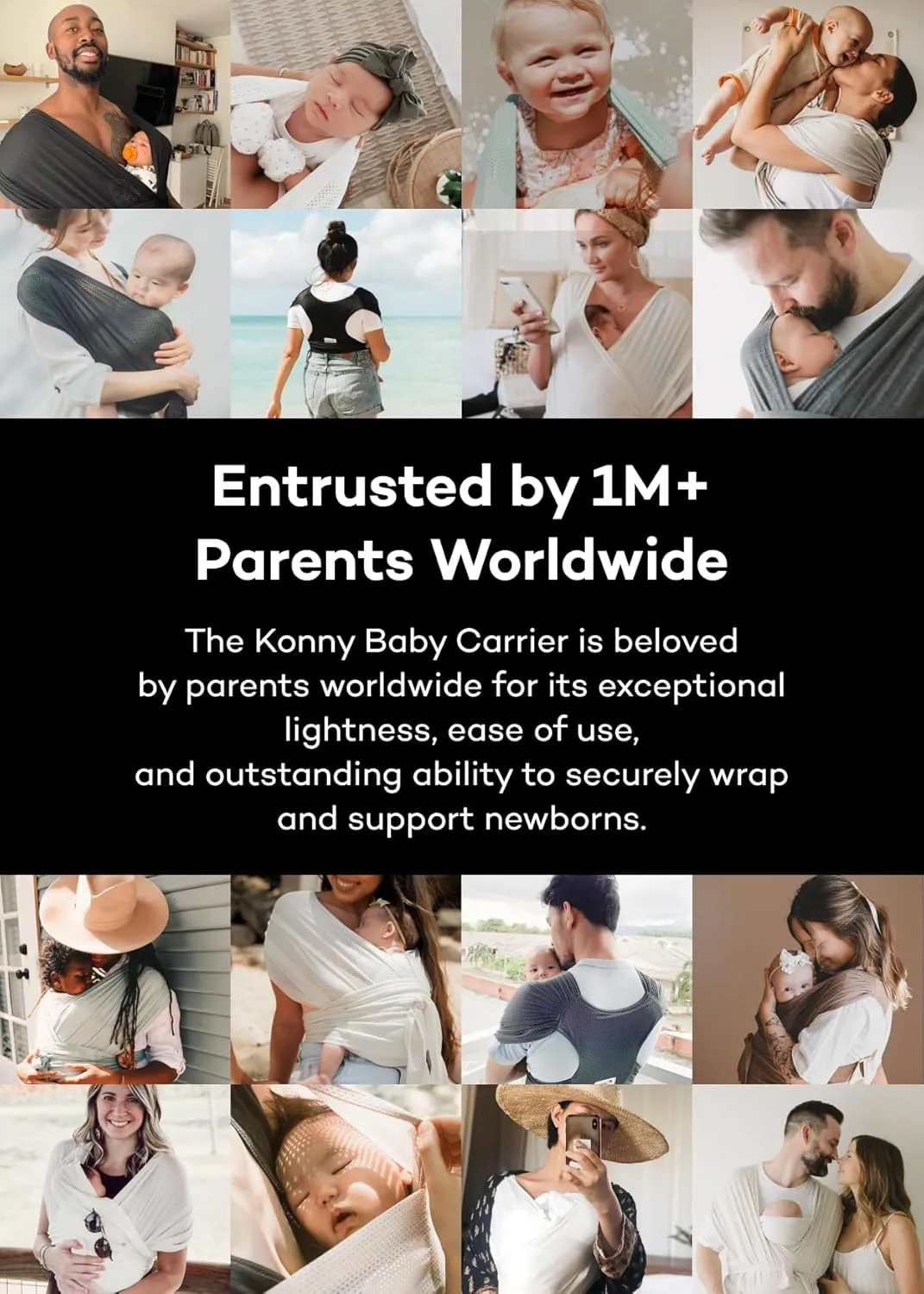 Konny New and Improved Baby Carrier Flex AirMesh Premium Material - Summer Adjustable, Easy to Wear and Wrap Baby Sling, Perfect for Newborn Babies Essentials up to 44 lbs(M-4XL) - Charcoal