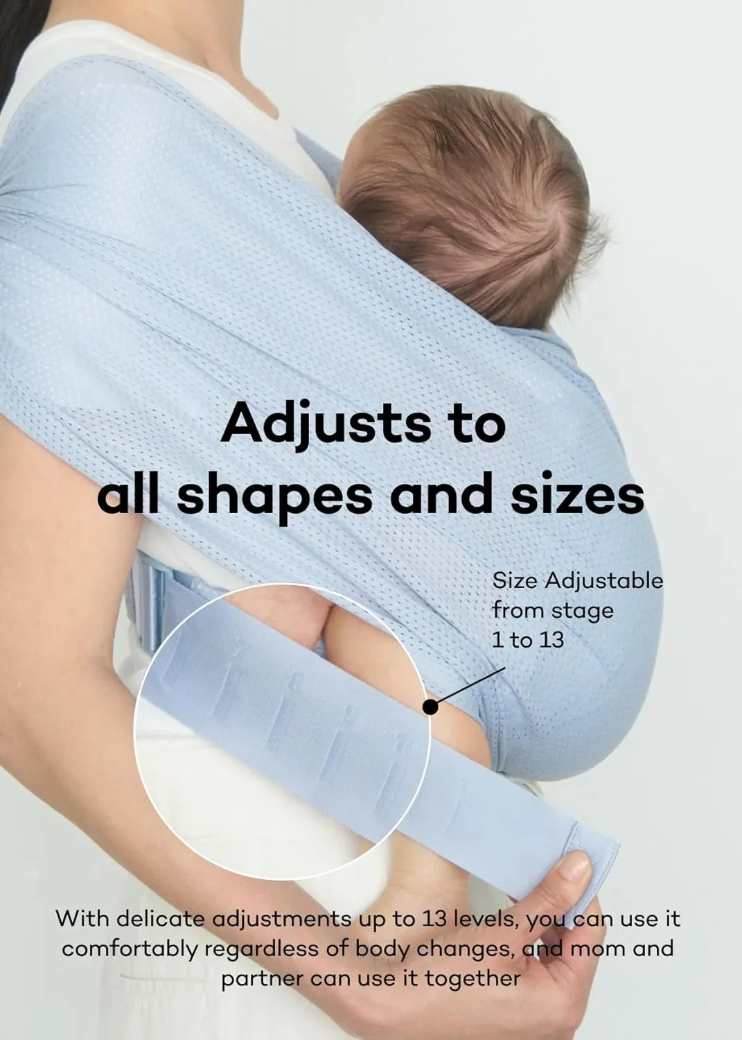 Konny New and Improved Baby Carrier Flex AirMesh Premium Material - Summer Adjustable, Easy to Wear and Wrap Baby Sling, Perfect for Newborn Babies Essentials up to 44 lbs(M-4XL) - Charcoal