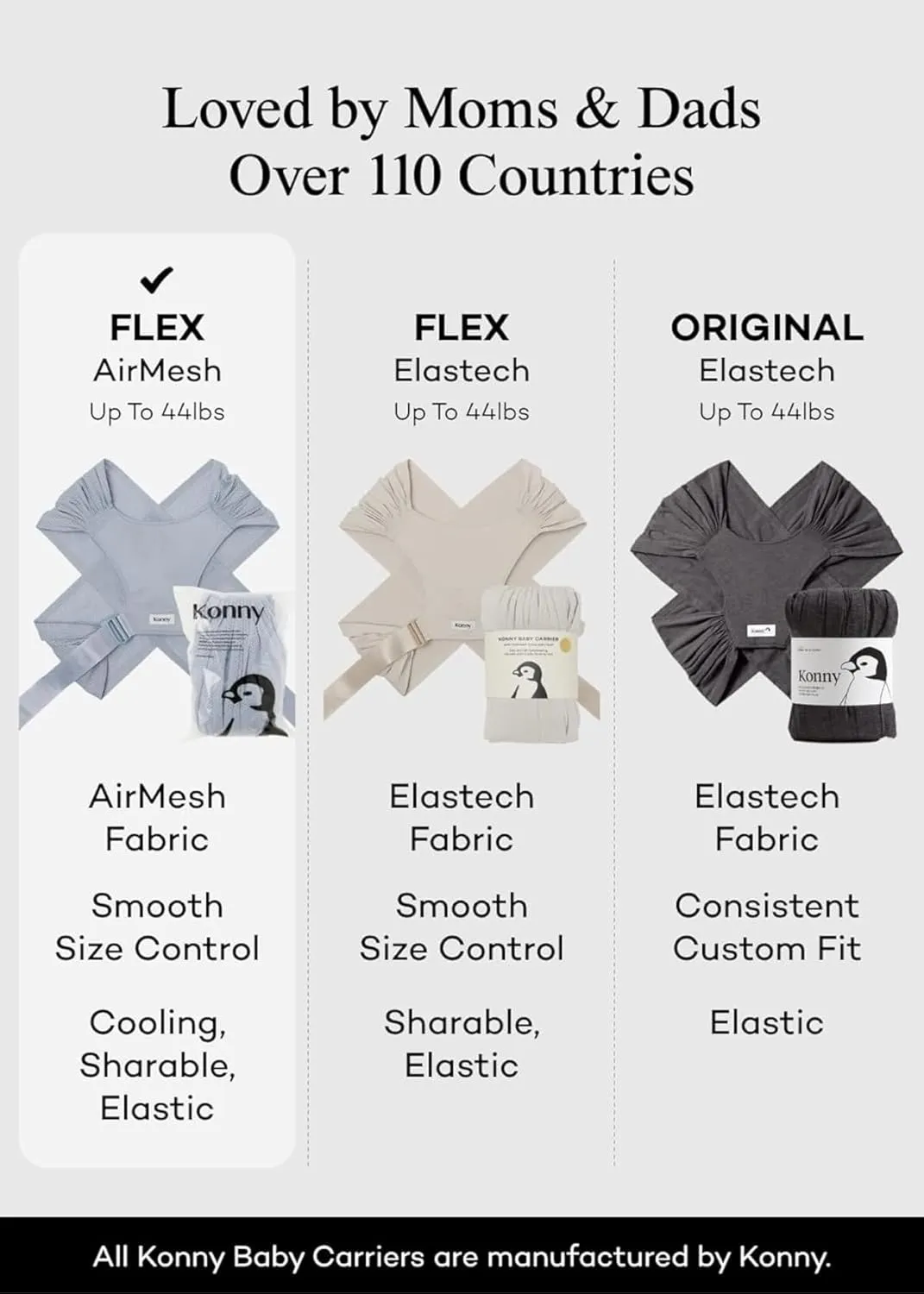 Konny New and Improved Baby Carrier Flex SoftBreeze(Head Support) - Adjustable, Easy to Wear and Wrap Baby Sling, Perfect for Newborn Babies Essentials up to 44 lbs (XS-XL) - Neutral Beige