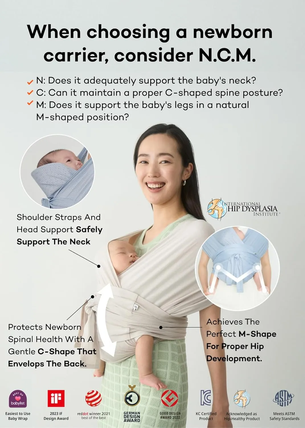 Konny New and Improved Baby Carrier Flex SoftBreeze(Head Support) - Adjustable, Easy to Wear and Wrap Baby Sling, Perfect for Newborn Babies Essentials up to 44 lbs (XS-XL) - Neutral Beige