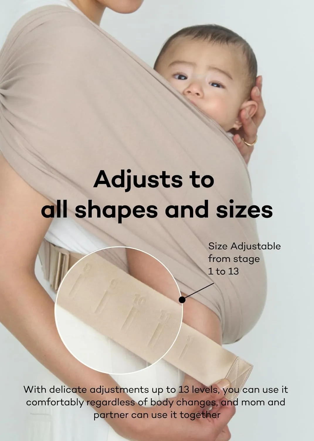 Konny New and Improved Baby Carrier Flex SoftBreeze(Includes Head Support) - Adjustable, Easy to Wear and Wrap Baby Sling, Perfect for Newborn Babies Essentials up to 44 lbs (XS-XL) - Beige