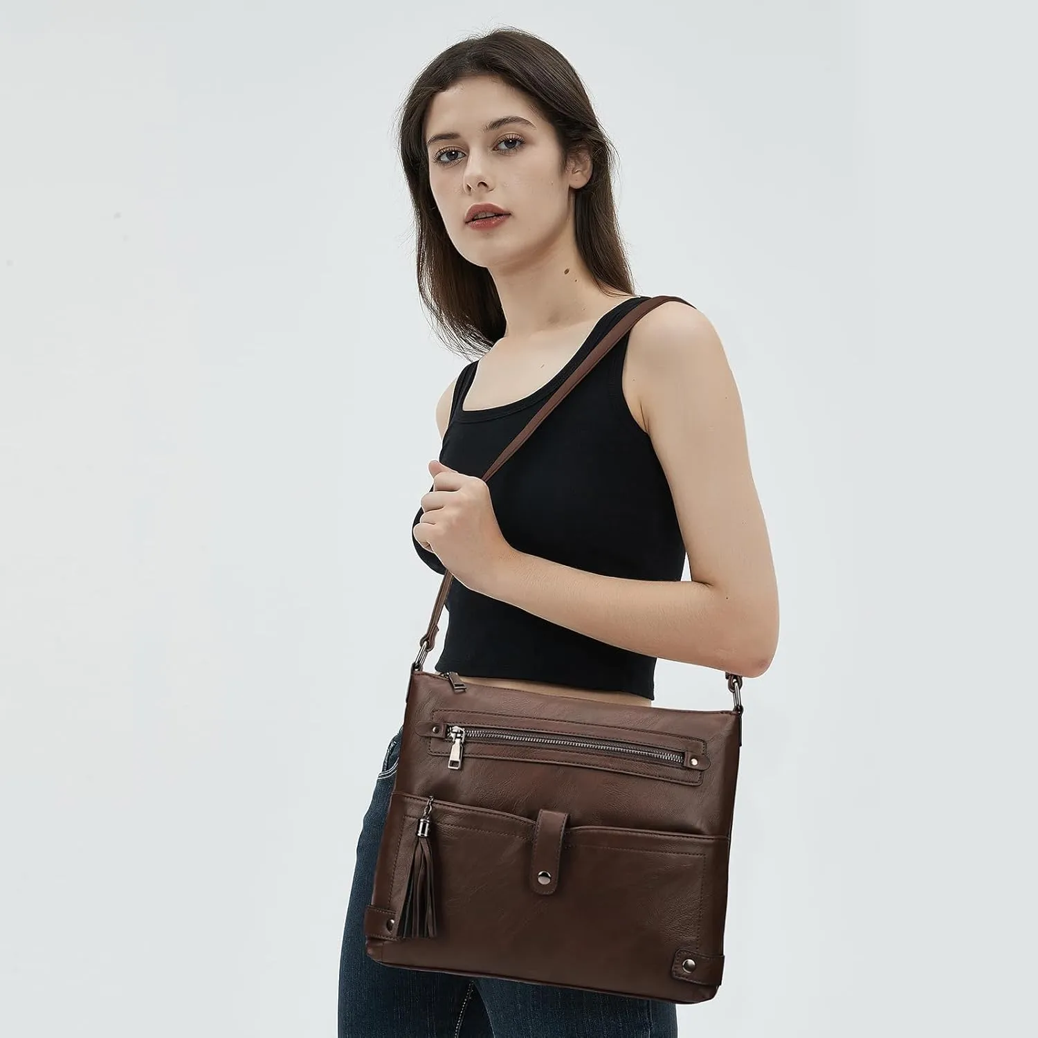 KouLi Buir Crossbody Purses for Women PU Leather Shoulder Bags Multi Pocket Cross Over Bag