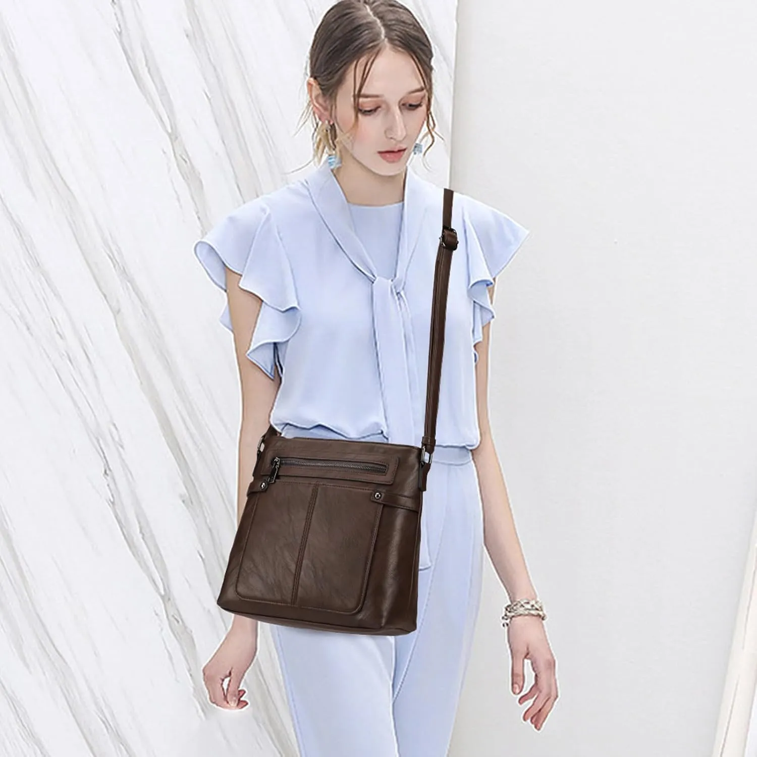 KouLi Buir Crossbody Purses for Women PU Leather Shoulder Bags Multi Pocket Cross Over Bag