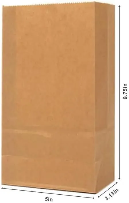 Kraft Paper Bags - 4 lb (5 x 3 x 10 inch) Brown Lunch Sandwich Bags for Bake Sales, Grocery, Retail, Candy, Farmers Market and Takeout (250)