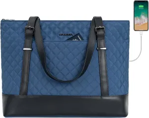 KROSER Laptop Tote Bag 15.6 Inch with USB Port, Large Work Tote Bag Computer Shoulder Bag for Women, Laptop Carrying Case Stylish Handbag Gift for Office Business Travel(Haze Blue)