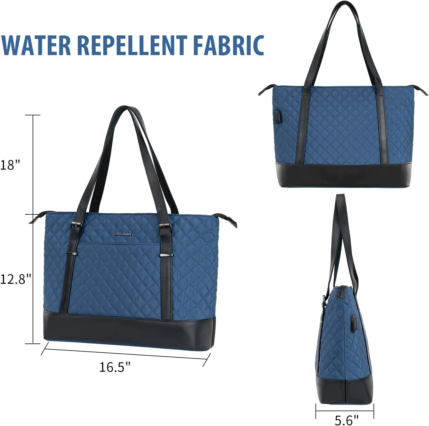 KROSER Laptop Tote Bag 15.6 Inch with USB Port, Large Work Tote Bag Computer Shoulder Bag for Women, Laptop Carrying Case Stylish Handbag Gift for Office Business Travel(Haze Blue)
