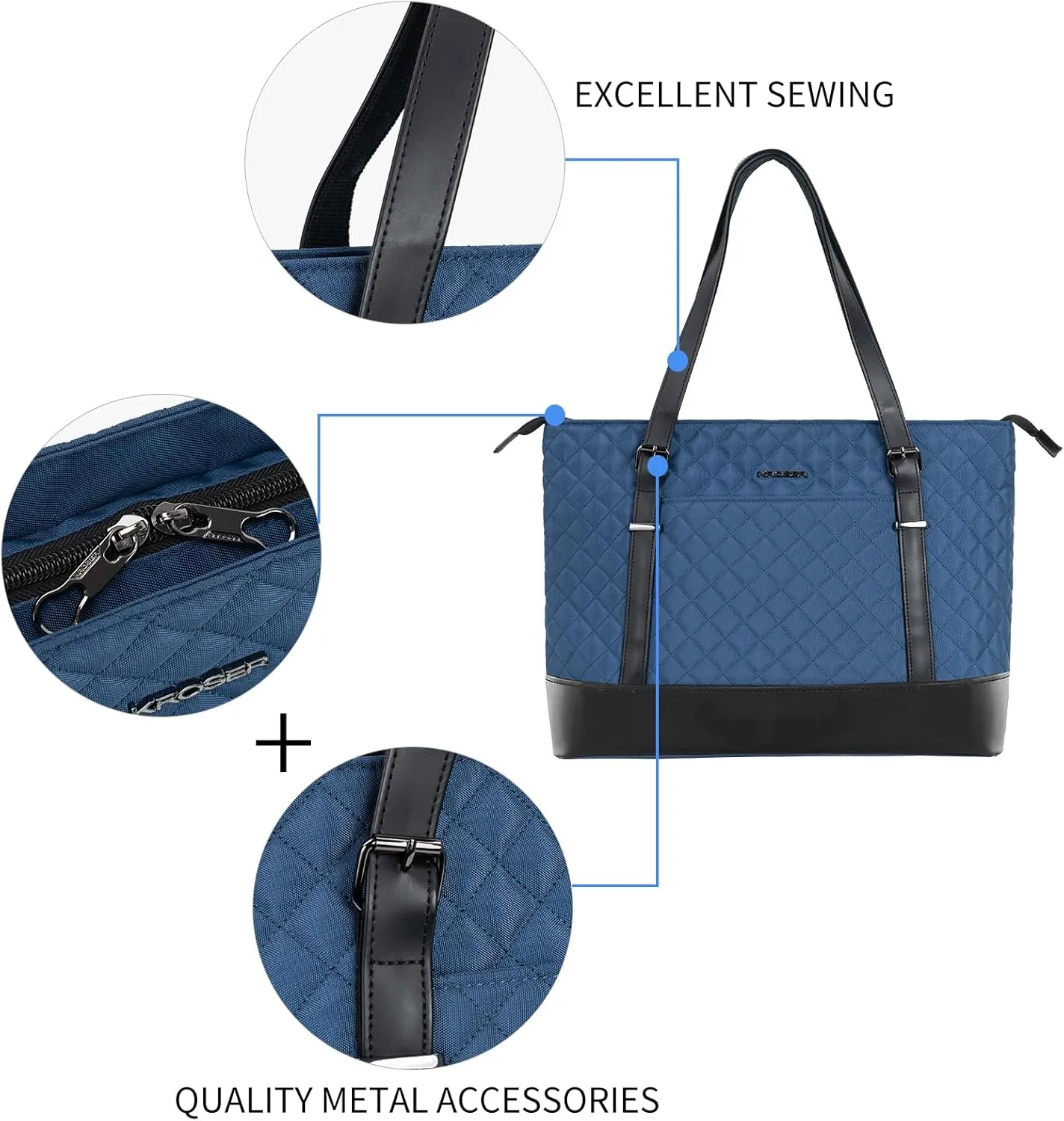 KROSER Laptop Tote Bag 15.6 Inch with USB Port, Large Work Tote Bag Computer Shoulder Bag for Women, Laptop Carrying Case Stylish Handbag Gift for Office Business Travel(Haze Blue)