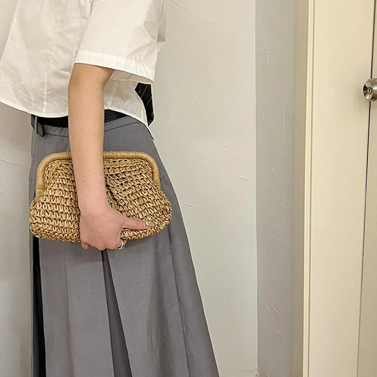 Kseymeir Straw Clutch Purse for Women, Summer Shoulder Crossbody Bag Cloud Pouch Beach Tote Handbag