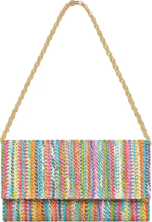 Kseymeir Straw Clutch Purse Shoulder Crossbody Bag Envelope Purse Raffia Handbag for Summer Beach Travel Trendy