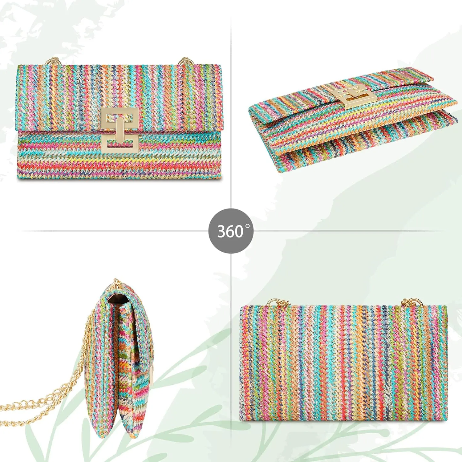 Kseymeir Straws Clutch Purses Raffia Beach Bag Woven Summer Purses Straw Crossbody Bag