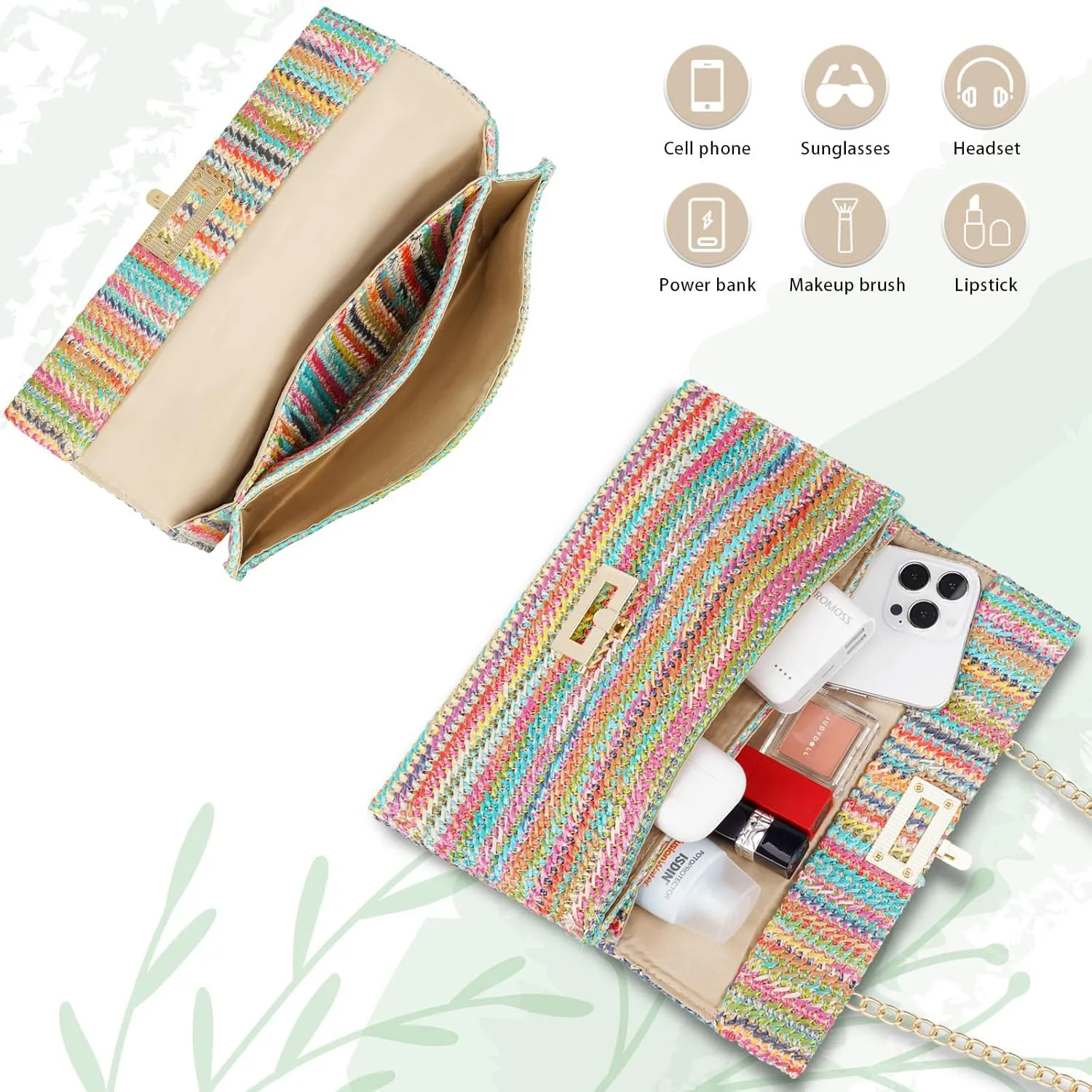 Kseymeir Straws Clutch Purses Raffia Beach Bag Woven Summer Purses Straw Crossbody Bag