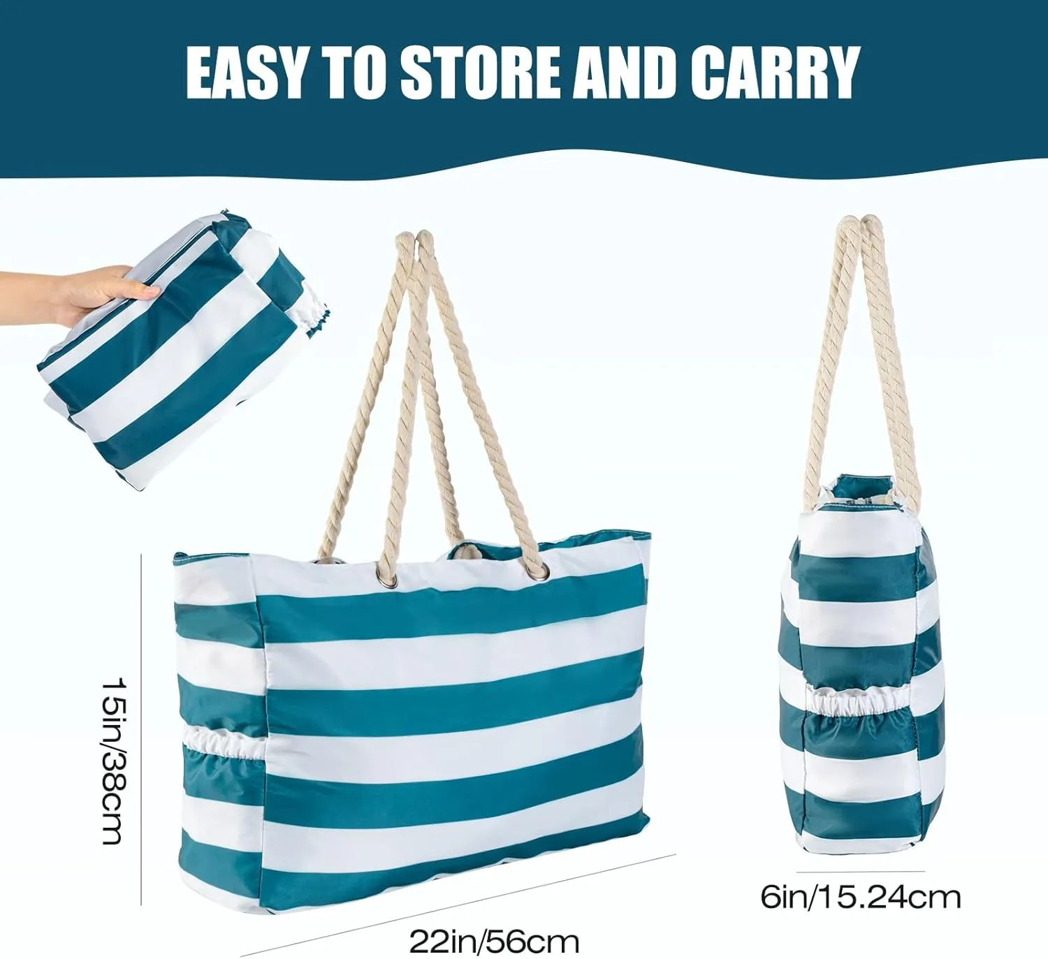 KUAK Beach Bag, Large Beach Bags for Women Waterproof Sandproof Beach Tote Bag with Zipper and Pockets for Pool Family