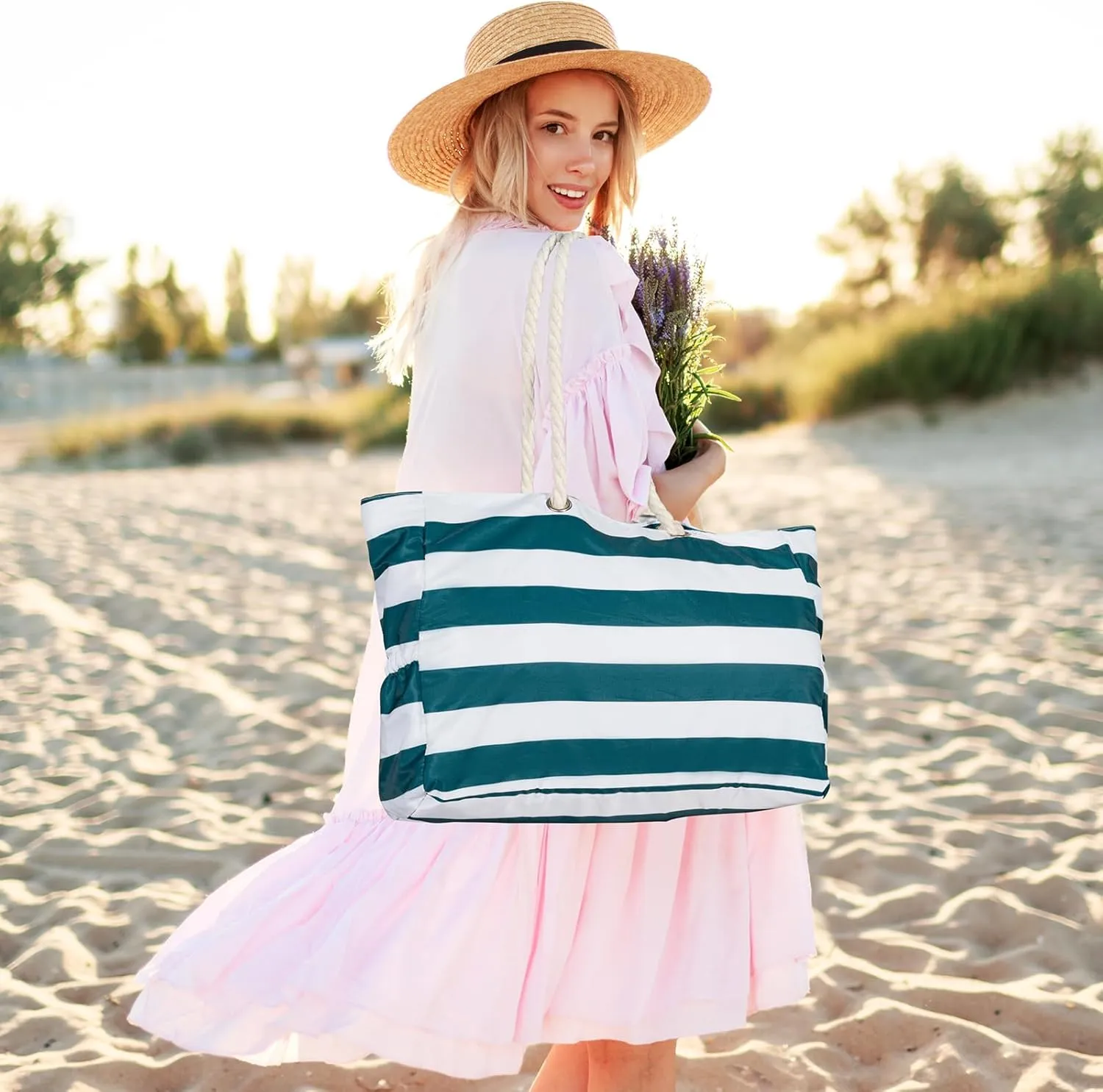 KUAK Beach Bag, Large Beach Bags for Women Waterproof Sandproof Beach Tote Bag with Zipper and Pockets for Pool Family